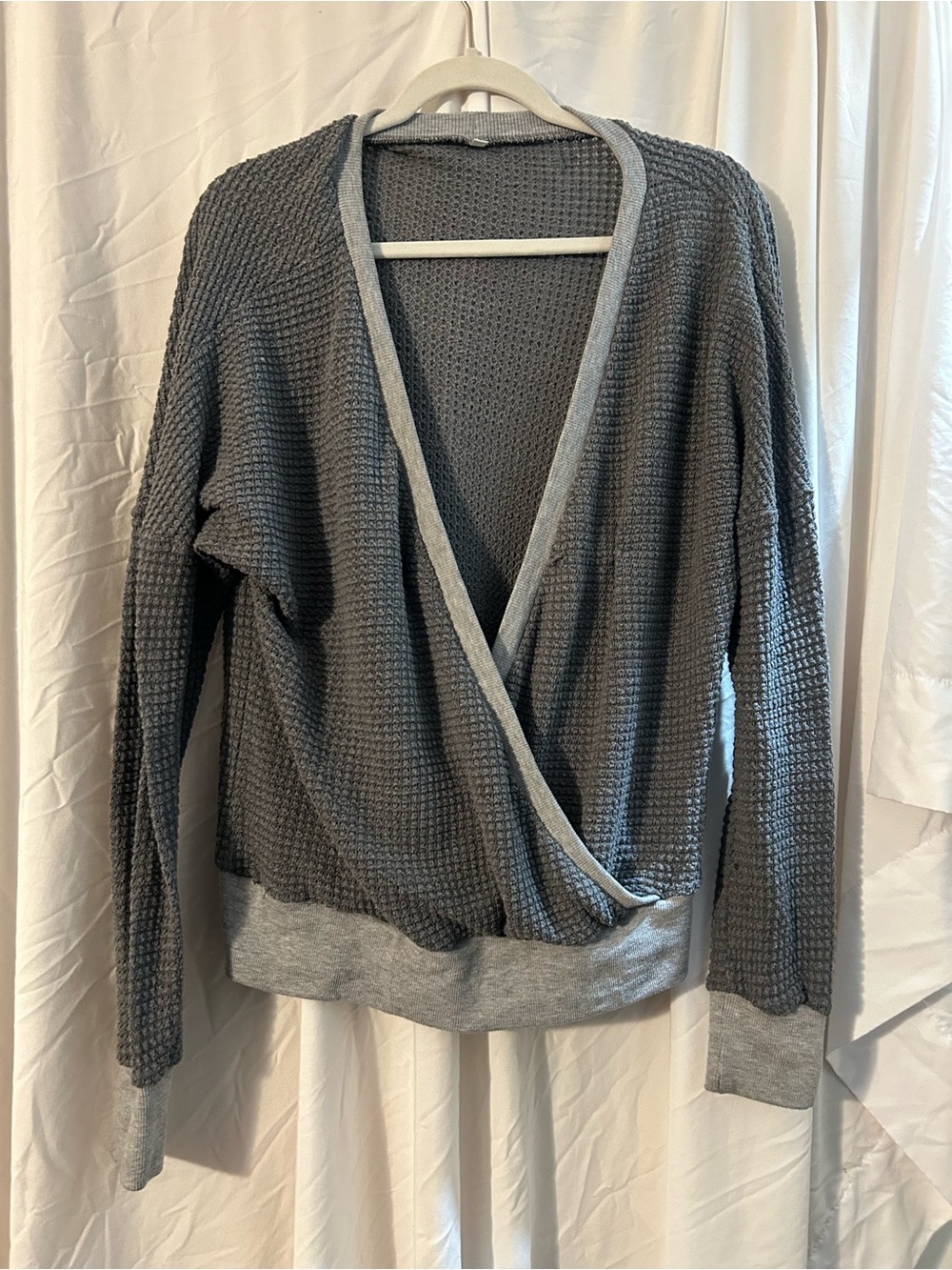 Waffle Knit Wrap Cardigan - Grey